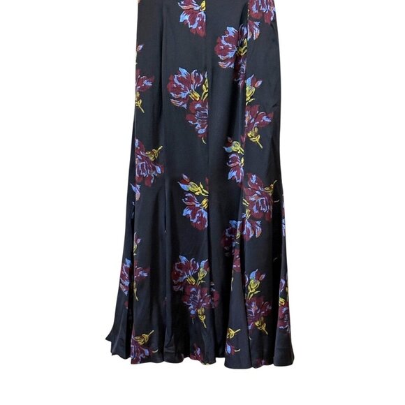 Cinq a Sept Women's Neila Silk Floral Tie Waist Midi Dress Black Blue Size 2 - Picture 6 of 9